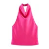 PB&ZA Women 2025 New Fashion Silk Satin Textured Neckband Tank Tops Vintage Backless Female Camis Chic Tops