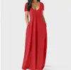 Women's Solid Color Sexy Deep V Neck Suspender Strap Loose Pockets Suspender Skirt