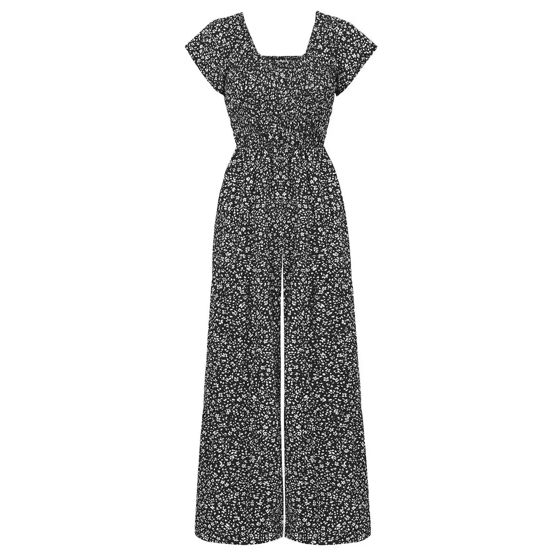 Fresh Printed Round Neck Short Sleeve Loose Breathable Comfortable Women's Jumpsuit Sehe Fashion