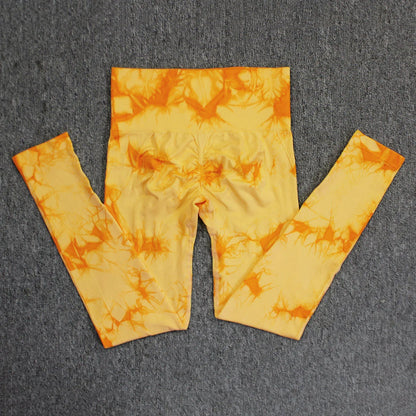Seamless High Waist Yoga Tights Women Tie-Dye Ruched Butt Lifting Sports Leggings