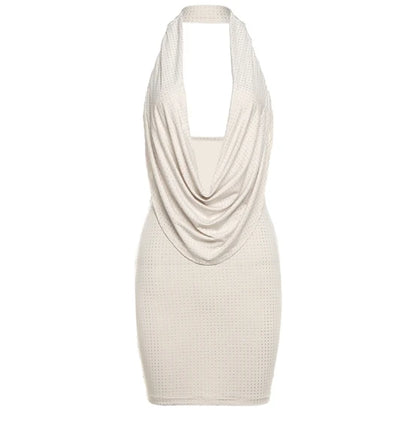 Liu Ming Women's New Arrival Halter V Neck Glitter Backless Evening Mini Dress Y2K Style Diamond Decoration Digital Printing