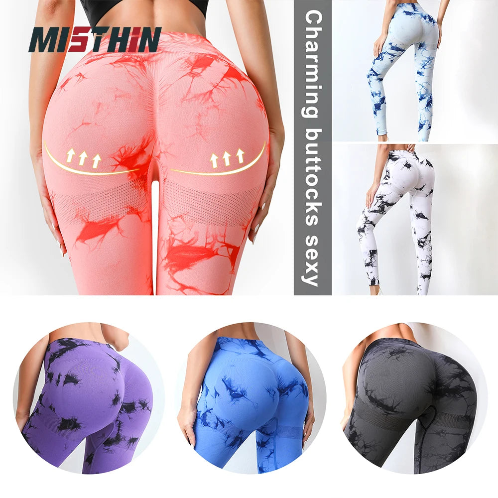Wholesale High Waisted Seamless Booty Butt Lifting Sexy Workout Tight Women Scrunch Tie Dye Yoga Pants Leggings