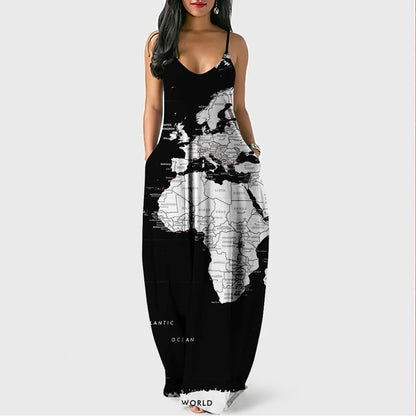 New Arrival Women Summer Clothing Earth Prints Long Maxi Dress Luxury Beachwear Clothes Plus Size 4XL Women's Cami Sun Dresses