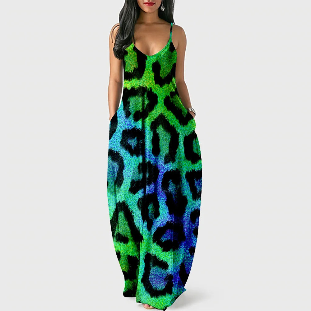New Arrival Women Summer Clothing Earth Prints Long Maxi Dress Luxury Beachwear Clothes Plus Size 4XL Women's Cami Sun Dresses