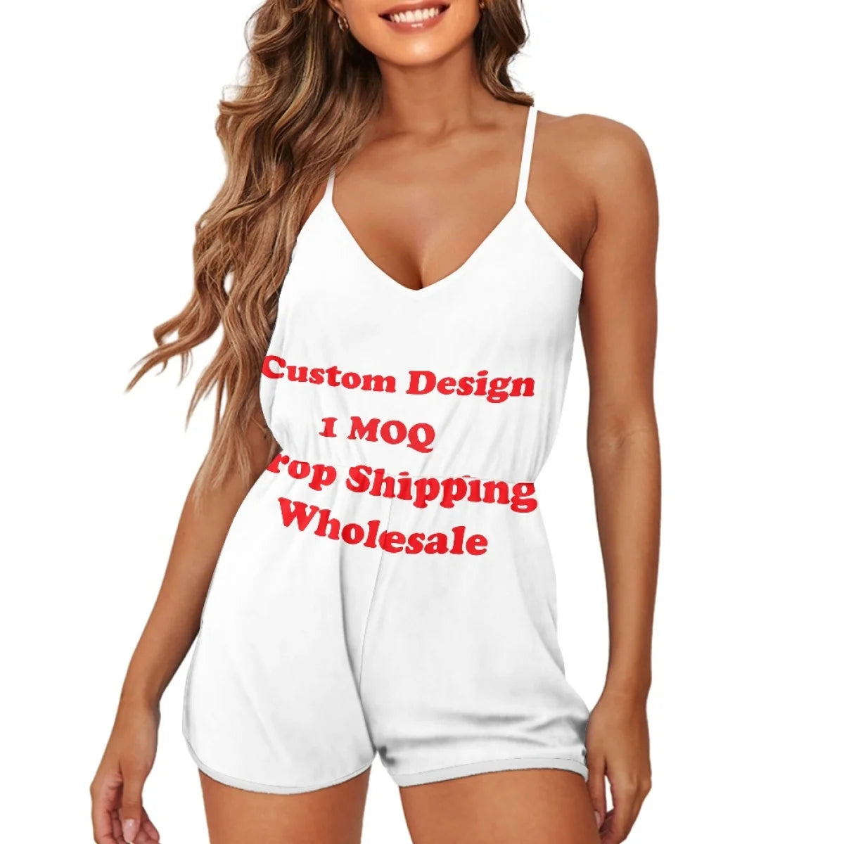 Print on Demand Custom-Made Sexy Sleeveless Spaghetti Strap Jumpsuit for Women Short Style Knitted Sports Casual Quick Dry