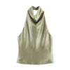PB&ZA Women 2025 New Fashion Silk Satin Textured Neckband Tank Tops Vintage Backless Female Camis Chic Tops