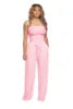 TS1035 Trendy Summer Jumpsuit Women Casual Strapless Sleeveless Pleated Wide Leg One Piece Jumpsuits With Pocket