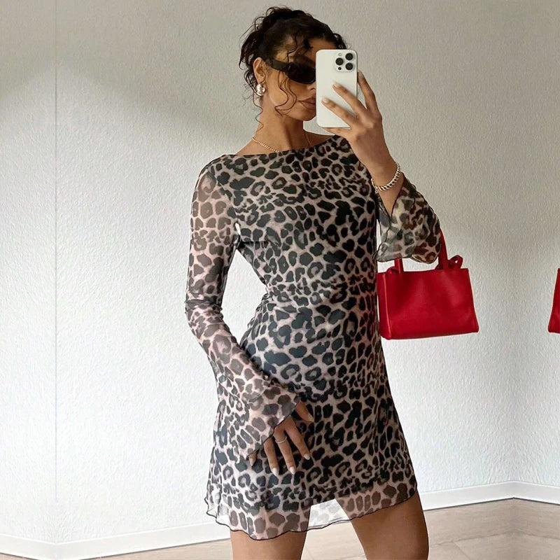 New Arrival Leopard Print Women's Dress with Tassels Eco-Friendly and Washable Featuring Beaded Decoration Natural Waistline