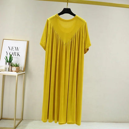 Summer New Women'S Loose Versatile Short-Sleeved Round Neck Nightgown Solid Color Dresses
