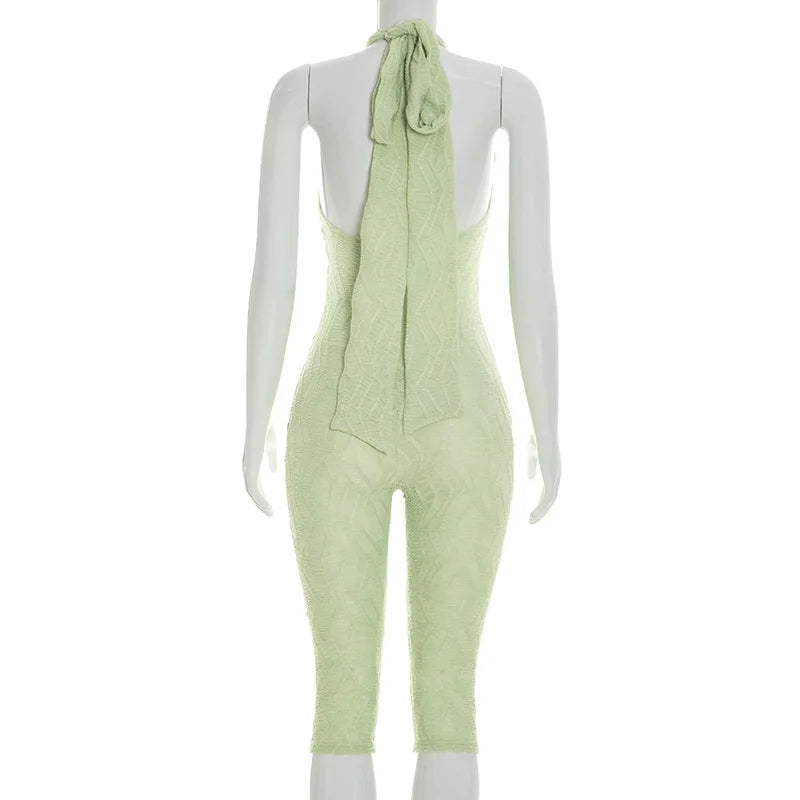 New Fashion Sleeveless Jumpsuits for Women Solid Color Sexy Halter Backless Slimming Jumpsuits Women Rompers