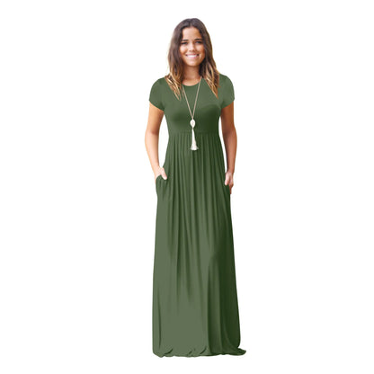 Female Solid Long Boho Dress Lady Beach Summer Sundrss Maxi Dress Women's Sleeveless Solid Color Pocket Dress Vestido De Verano
