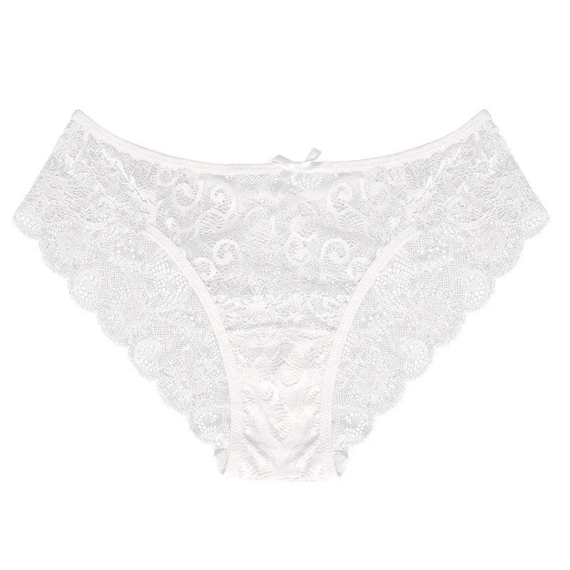 019 Wholesale Popular Design Sexy Lace Hollow Transparent Mid-waist Large Size Panties Lace Ladies Briefs Panties