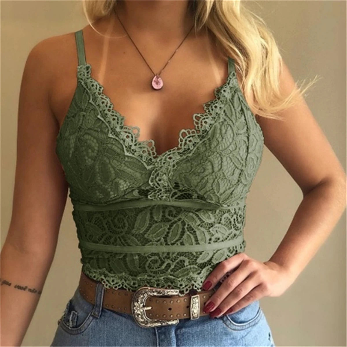 Fashion Brand Women's Lace Floral Bralette Unpadded Plunge Bustier Crop Top Adjusted Straps Party Decoration Crop Top Bra Set