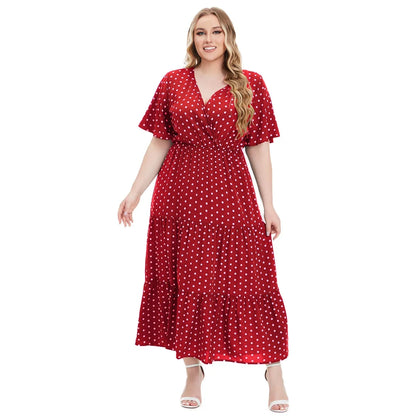 New XL-5XL V Neck a Line Plus Size Women's Maxi Dresses Summer Printed Dresses