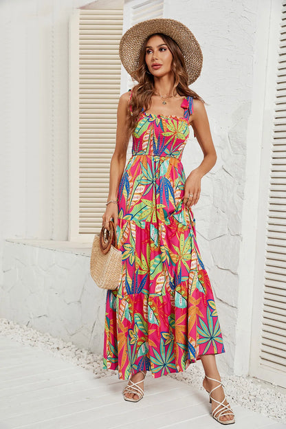 2024 Women's Summer Casual Beach Dress Sexy Digital Printed Dress with Straps Wrapped Chest High Waist Eco-Friendly