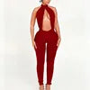 Autumn Sexy Women Sleeveless Halter Hollow Out Jumpsuits