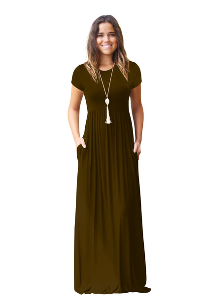 Female Solid Long Boho Dress Lady Beach Summer Sundrss Maxi Dress Women's Sleeveless Solid Color Pocket Dress Vestido De Verano