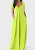 Women's Solid Color Sexy Deep V Neck Suspender Strap Loose Pockets Suspender Skirt