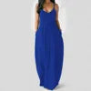 Women's Solid Color Sexy Deep V Neck Suspender Strap Loose Pockets Suspender Skirt