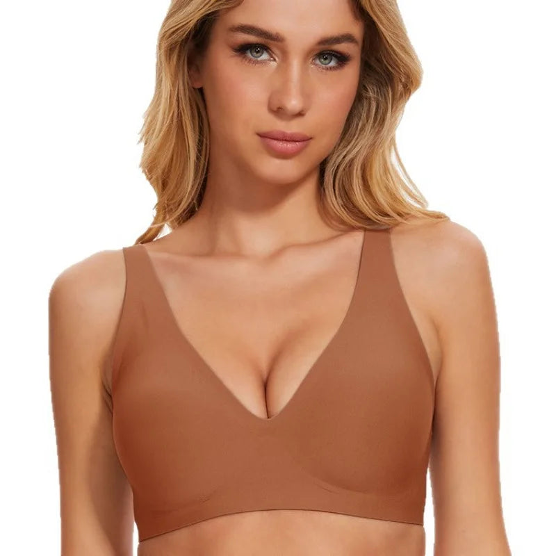 Hot-Selling Cross-Border Solid Bra Deep V Seamless Wireless Everyday Underwear Convertible Straps Nylon Cup Export Foreign