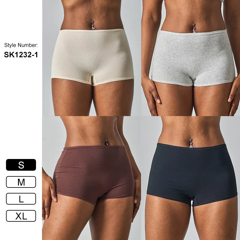 SK1226-4 Panties Cotton Women Flat Crotch Underpants for Lounge  Wear High Elastic Breathable Boyshort Comfortable Boxer