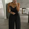 New Women's Summer Halter Jumpsuit with Pearl Sleeves and Wide Leg Casual Solid Color Hot Sale for Parties