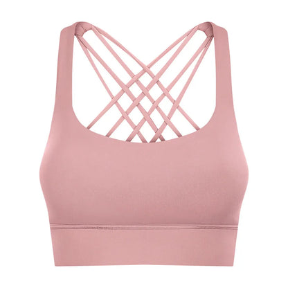 New Sexy Cross Strap Backless Plus Size Sports Bra Womens Gym Set with Seamless Thick Yoga Bra Printed Pattern Low Shipping Cost