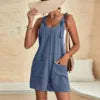 Summer Casual Halter Loose Suspenders Playsuit Sleeveless Sexy Short Jumpsuit with Pockets Women Wholesale Fashion