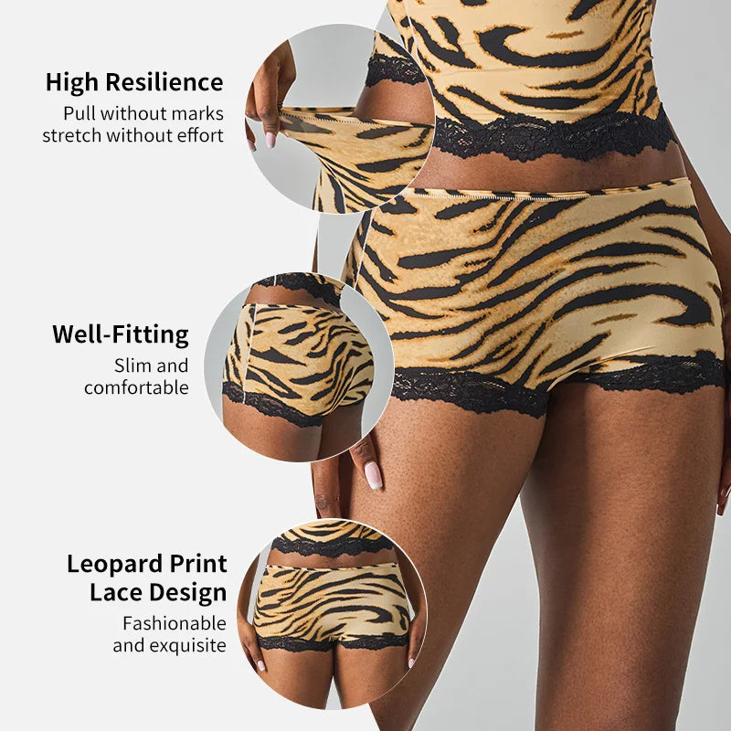 SK1226-4 Leopard Style Sexy Lace High Waist Underpants Slim Soft Feeling High Elastic Stretch Comfortable Boy Shorts