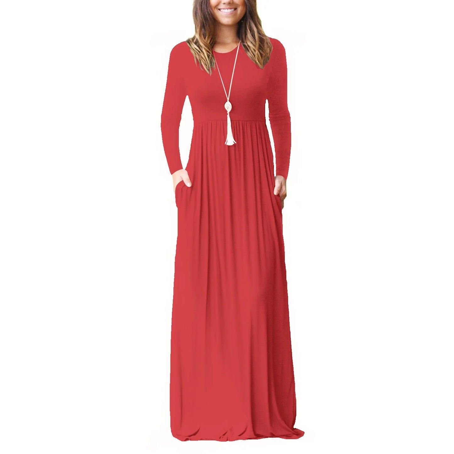 Female Solid Long Boho Dress Lady Beach Summer Sundrss Maxi Dress Women's Sleeveless Solid Color Pocket Dress Vestido De Verano