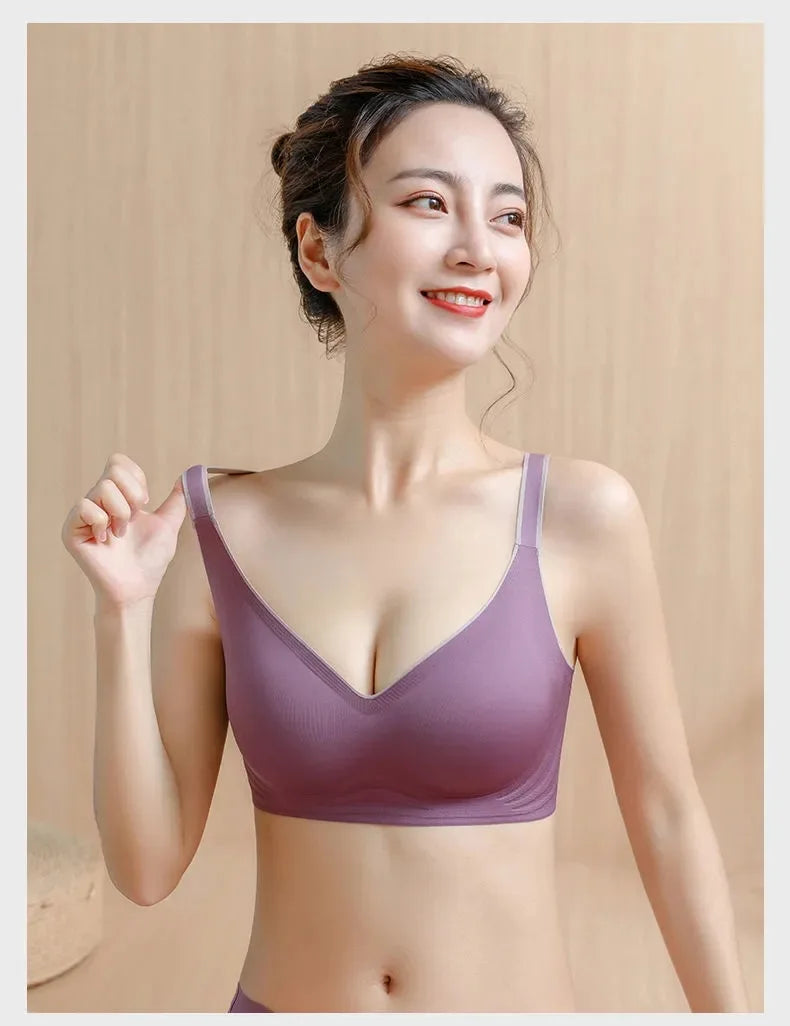 Women's Sexy U Shaped Laser Cut Bra Beautiful Back Seamless Wire-Free Convertible Straps Solid Pattern One-Piece Button Knitted