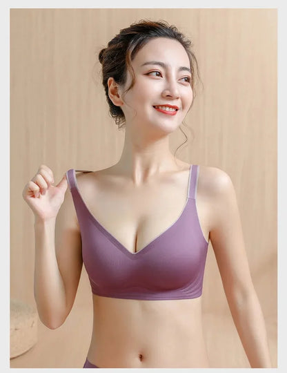 Women's Sexy U Shaped Laser Cut Bra Beautiful Back Seamless Wire-Free Convertible Straps Solid Pattern One-Piece Button Knitted