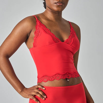 SK1268 Deep V Lace Trim Sleeveless  Cami Top with Nylon Spandex Fabric Mid Stretch Slim Fit Daily Layering Tank