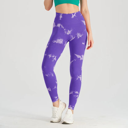 Seamless High Waist Yoga Tights Women Tie-Dye Ruched Butt Lifting Sports Leggings