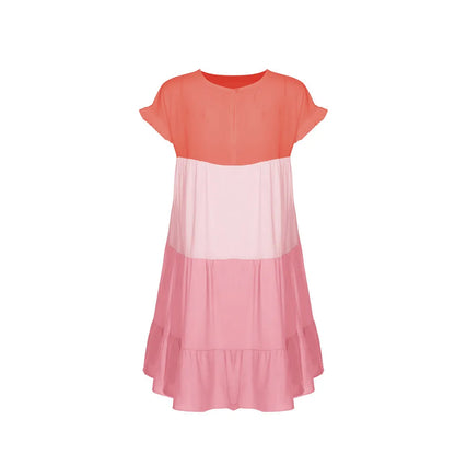 ANSZKTN Spring Summer Pacthwork Hot Selling Color Blocking Short Sleeve Loose Casual Dresses for Women