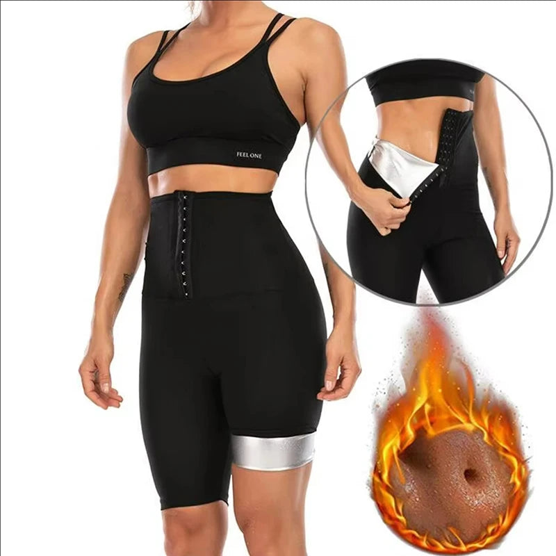 Women Breasted Sweat Pants High Waist Fat Slimming Shorts Compression Thermo Workout Exercise Body Shaper Tights Sauna Suit QIYU