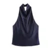 PB&ZA Women 2025 New Fashion Silk Satin Textured Neckband Tank Tops Vintage Backless Female Camis Chic Tops