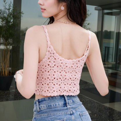 Summer Women Square Collar Breathable Knitted Hollow Out Crochet Cami Top Daisy Color Sexy Crop Tank Vest Club