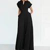 Ready to Ship Women's Loose Jumpsuits Solid Color High Waist V Neck Wide Leg Jumpsuits With Pockets Casual Office Workwear