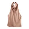 PB&ZA Women 2025 New Fashion Silk Satin Textured Neckband Tank Tops Vintage Backless Female Camis Chic Tops