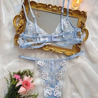 Hot Autumn New French sweet printed embroidered mesh fabric see-through comfortable gathering romantic