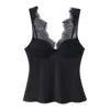 TOUCH WAY Women 2025 Summer Breathable Sweet Lace Twill Texture Tank Tops V-Neck Vintage Backless Camis Chic Solid Pattern 100%