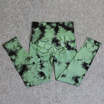 Seamless High Waist Yoga Tights Women Tie-Dye Ruched Butt Lifting Sports Leggings