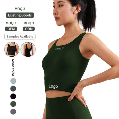 Shantou Wholesale Custom logo Trend Sport Bra tank Top Fitness High Elasticity Lingerie Women's Seamless Skin Yoga Gym Vest