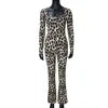 Women Chic Leopard Print Long-Sleeve Jumpsuit Elegant Sexy Design Slim Women Casual Jumpsuits Bodysuits