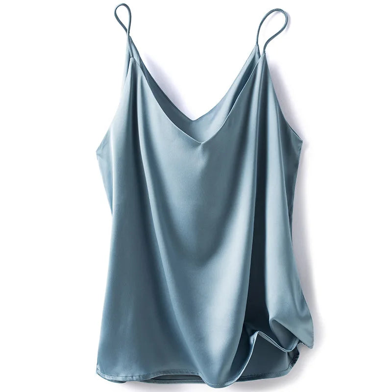 Wholesale 2026 Summer Wear Women's Sexy Satin Crop Top Spaghetti Strap Camisole Tops Vest Strap Tank Tops