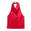 PB&ZA Women 2025 New Fashion Silk Satin Textured Neckband Tank Tops Vintage Backless Female Camis Chic Tops