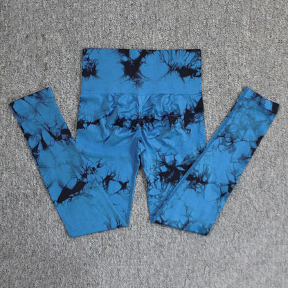 Seamless High Waist Yoga Tights Women Tie-Dye Ruched Butt Lifting Sports Leggings