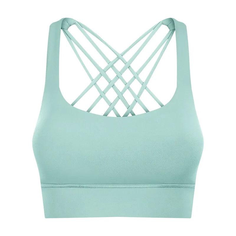 New Sexy Cross Strap Backless Plus Size Sports Bra Womens Gym Set with Seamless Thick Yoga Bra Printed Pattern Low Shipping Cost