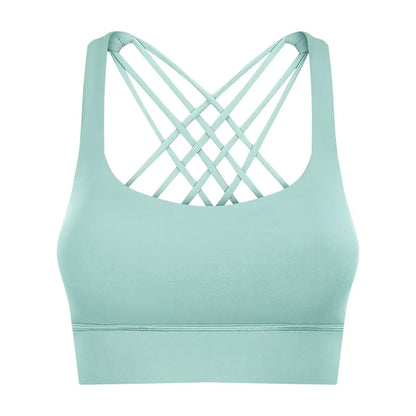 New Sexy Cross Strap Backless Plus Size Sports Bra Womens Gym Set with Seamless Thick Yoga Bra Printed Pattern Low Shipping Cost